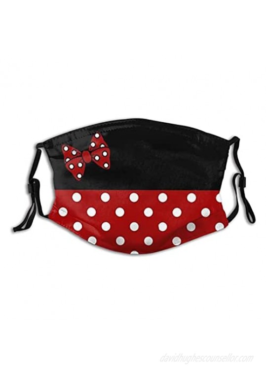 Kawaii Red Bow Polka Dot Face Mask  Comfortable Balaclavas Reusable with 2 Filters Adjustable for Girls