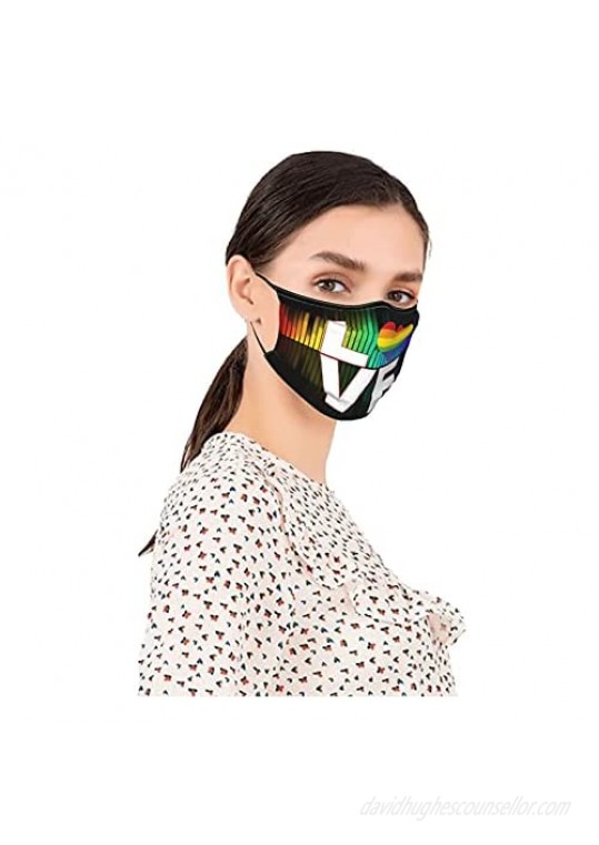 Love Rainbow Heart LGBT Gay Pride Face Masks Adjustable Washable Reusable Mouth Cover for Men Women (with 2 Filters)