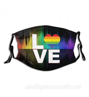 Love Rainbow Heart LGBT Gay Pride Face Masks  Adjustable Washable Reusable Mouth Cover for Men Women (with 2 Filters)