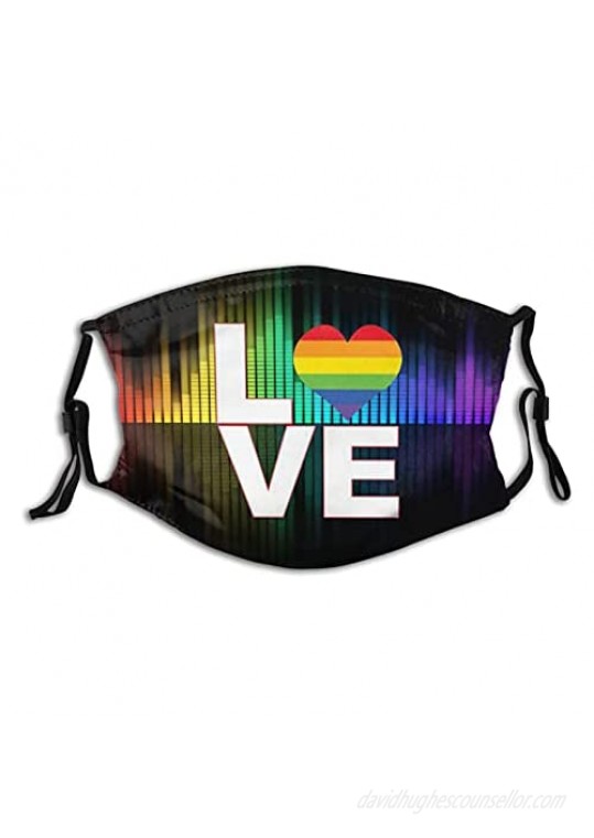 Love Rainbow Heart LGBT Gay Pride Face Masks  Adjustable Washable Reusable Mouth Cover for Men Women (with 2 Filters)