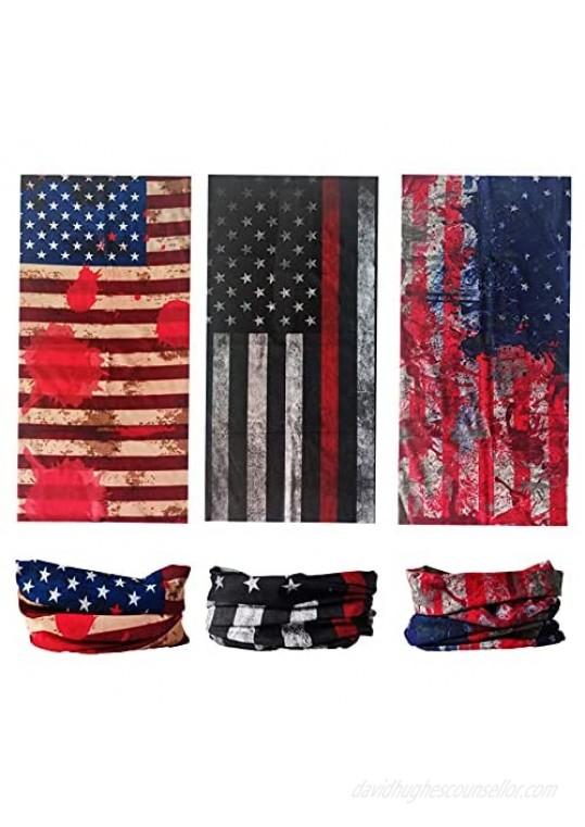 LYDTICK 6Pack American Flag Face Gaiters for Men Women UV Protection Patriotic Face Mask Neck Gaiters Cooling Headband Bandana for 4th of July Independence Day