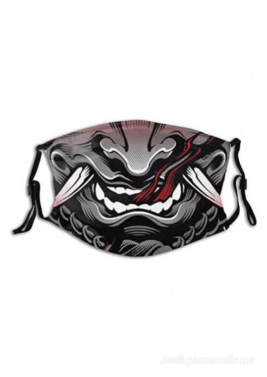 Oni Samurai Face Mask with Filters Washable Reusable Scarf Balaclava for Women Men Adult Teens