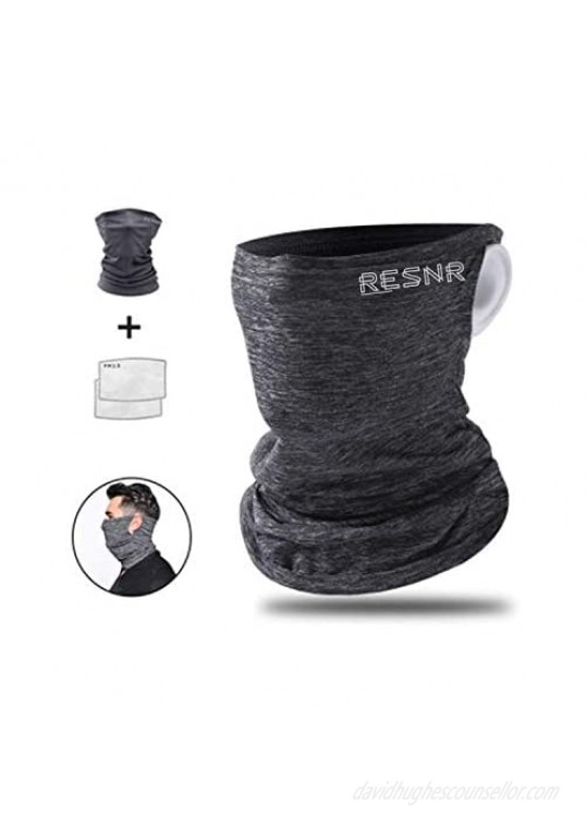 RESNR 2 Pack Neck Gaiter Face Mask with Ear Loops with Air Filter Summer UV Protection Face Cover Cooling Breathable Balaclava for Men and Women Bandanas
