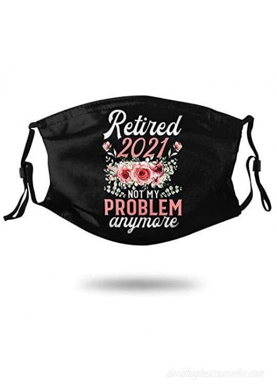 Retirement Gifts for Women 2021 Cute Pink Retired 2021 Face Mask Washable Breathable Bandanas for Adult Women Men Outdoor Black