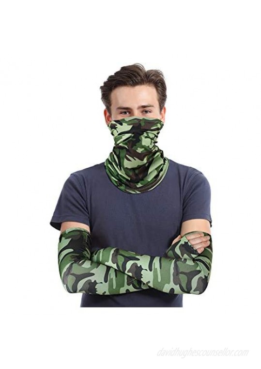 SATINIOR 4 Set Anti-Slip Sun Protection Bandana Neck Gaiter Head Wrap Balaclava Face Cover with Arm Sleeves Set for Outdoor Activities
