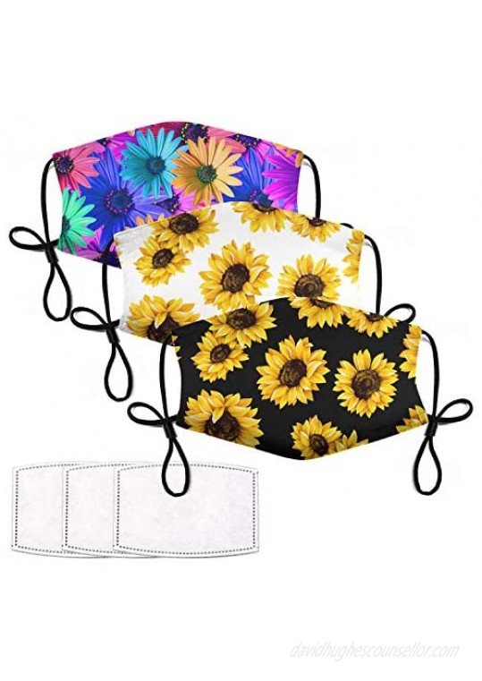 Sunflower Face Mask 3 Pack Womens Mens Kids Adjustable Reusable Balaclava Bandana Ourdoor Sports Sunflower Gifts for Women