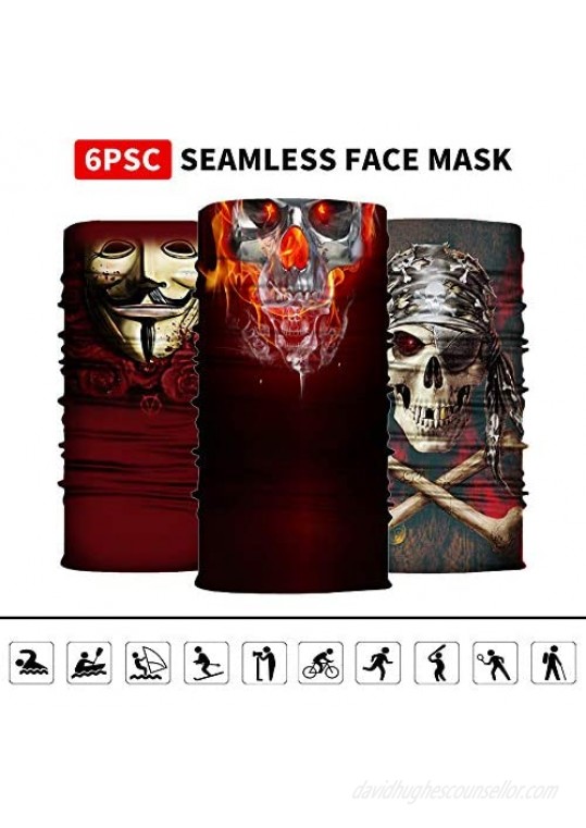 TIOSN 6PACK Face Mask Neck Gaiter Windproof Scarf Sunscreen Breathable Bandana Balaclava