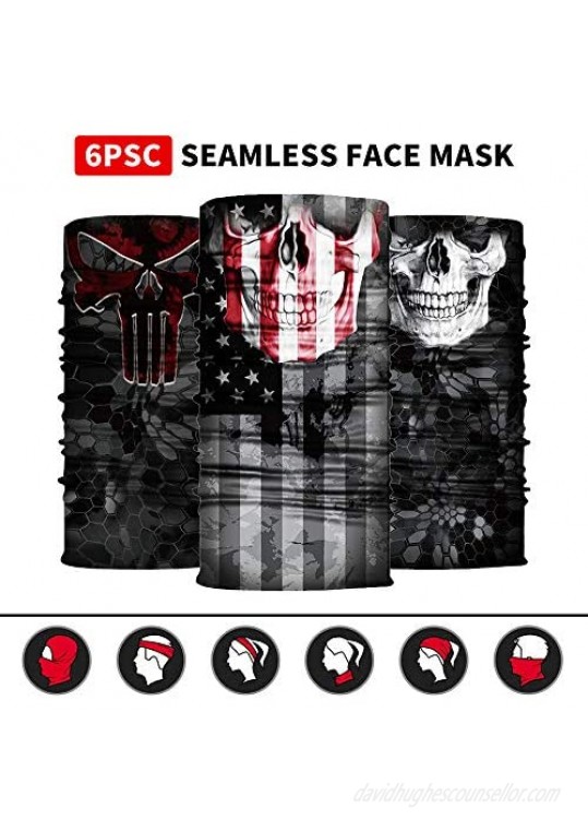 TIOSN 6PACK Face Mask Neck Gaiter Windproof Scarf Sunscreen Breathable Bandana Balaclava
