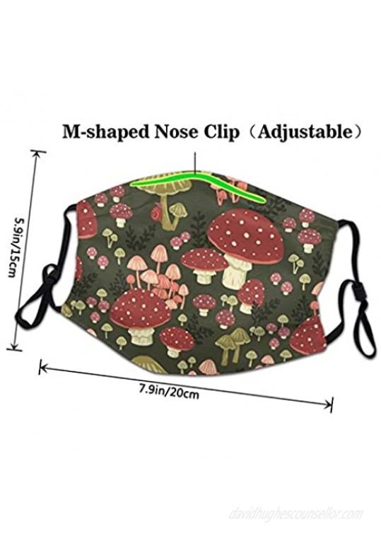 Unisex Adjustable Ear Loops Face Mask Watercolor Mushrooms Washable Reusable Balaclava Anti-Dust Mouth Cover Bandanas for Outdoor Home