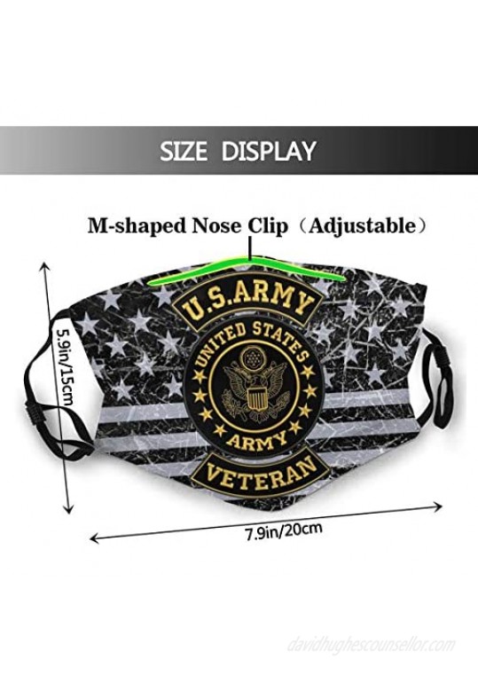 United States Army Veteran Cloth Face Mask With Filter Pocket Washable Face Bandanas Balaclava Breathable Print Reusable Fabric Mask With 2 Pcs Filters