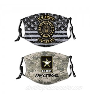 United States Army Veteran Cloth Face Mask With Filter Pocket Washable Face Bandanas Balaclava Breathable Print Reusable Fabric Mask With 2 Pcs Filters