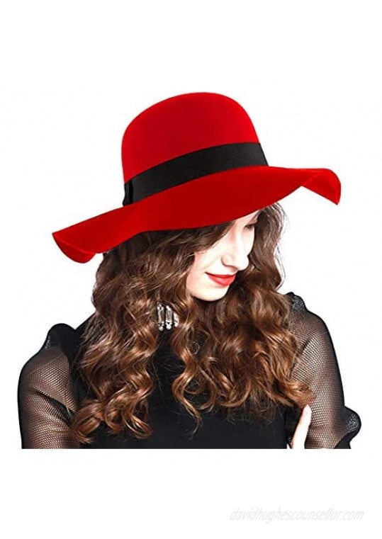ASSQI Women’s 100% Wool Felt Floppy Hat Fedora Wide Brim Cloche Bowler Hat Foldable