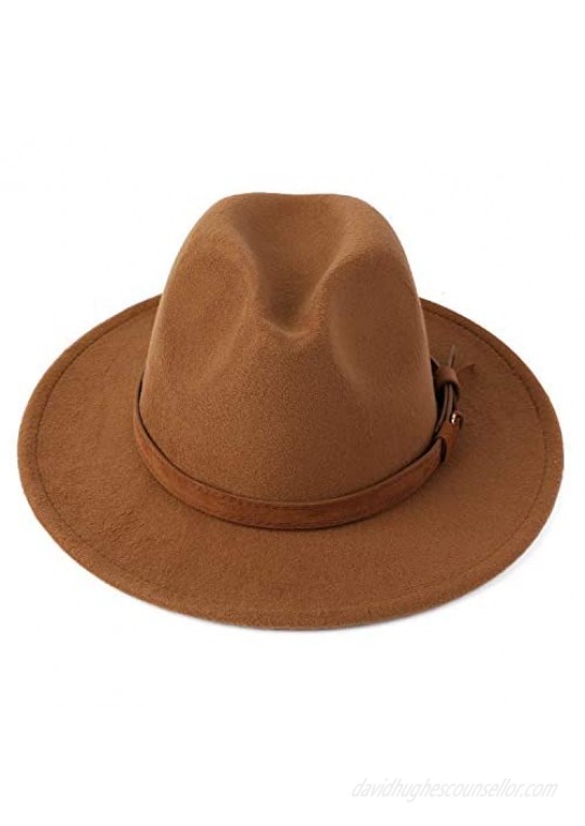 Besoogii Classic Wide Brim Women Men Fedora Hat with Belt Buckle Felt Panama Hat