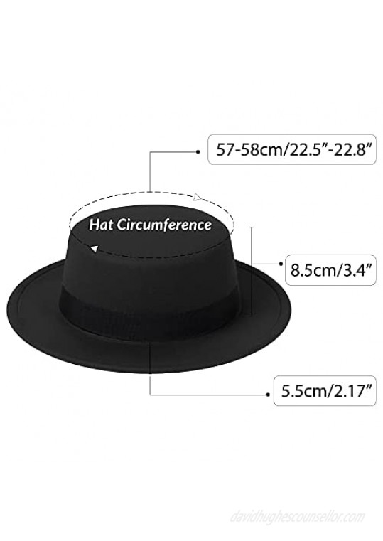 Classic Fedora Hat Two Tone Flat Top Hat with Band Wide Brim Pork Pie Hat Adjustable Patchwork Colors Panama Hat
