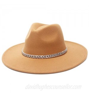 EOZY Women & Men Wide Brim Fedora Hat Vintage Panama Cap with Chain Belt Buckle