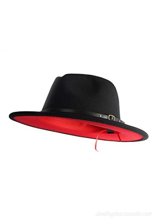EXTREE Men & Women Wide Brim Wool Felt Fedora Hat with Belt Buckle Unisex Floppy Panama Hat Cowboy Cap Sunhat