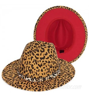 Fanadith Two Tone Fedora Hat Womens & Mens Wide Brim Felt Panama Hat with Belt Buckle