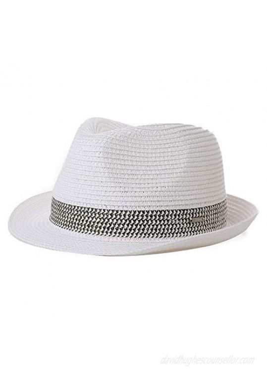 Fancet Packable Straw Fedora Panama Sun Summer Beach Hat Cuban Trilby Men Women 55-64cm
