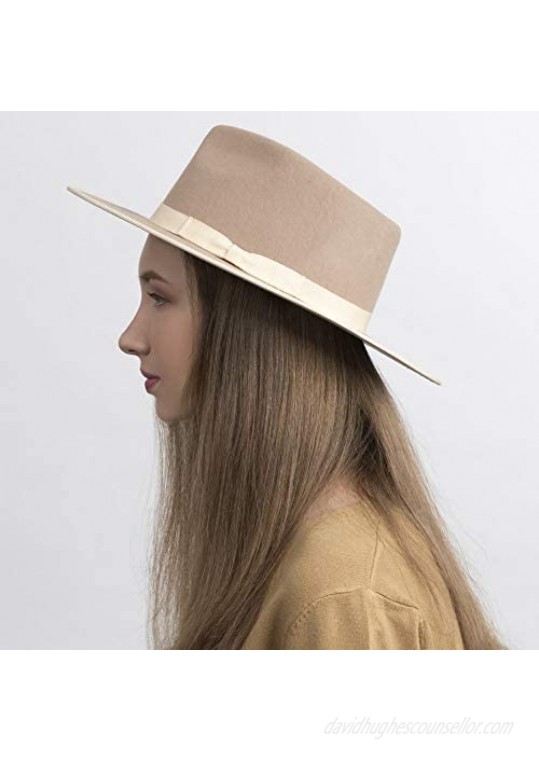 Fedora for Men Women 100% Wool Felt Outback Panama Hat Classic Band Wide Brim Adjustable