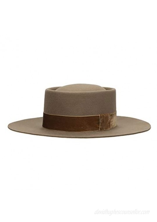 Fedora for Women Wool Felt Boater Hat Flat Top/Pork Pie Style Wide Brim Adjustable Vintage Classic