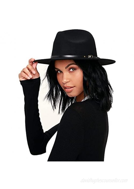 Felt Fedora Hat Womens Classic Hat Wide Brim Jazz Hat with Belt Buckle