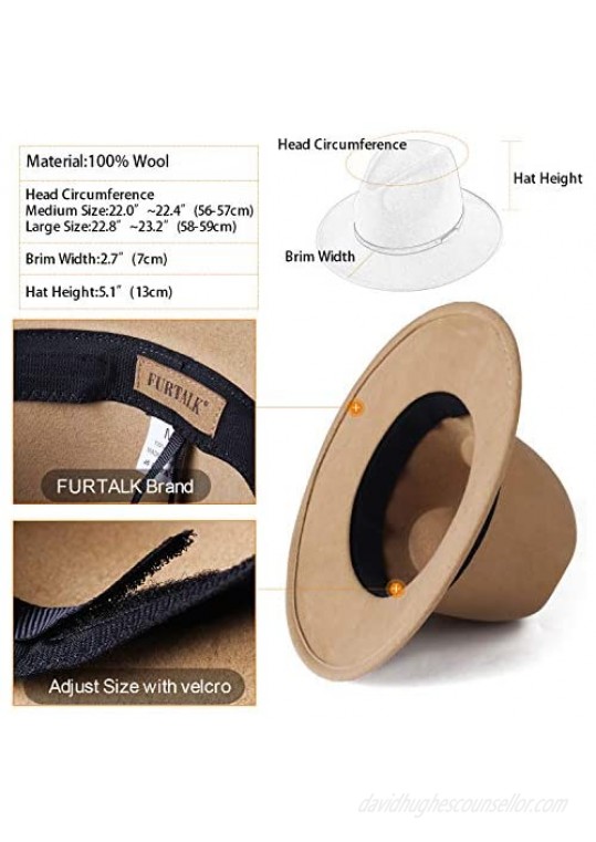 FURTALK 100% Wool Wide Brim Fedora Panama Hat with Belt Buckle Fedora Hats for Men Women