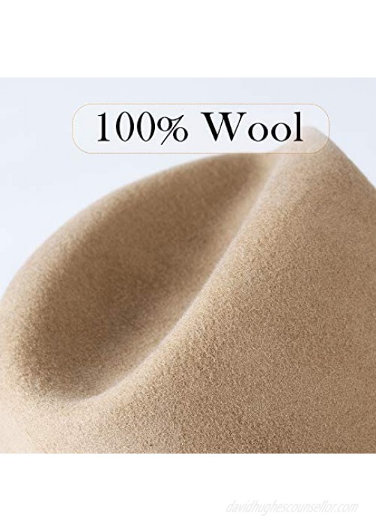 FURTALK 100% Wool Wide Brim Fedora Panama Hat with Belt Buckle Fedora Hats for Men Women