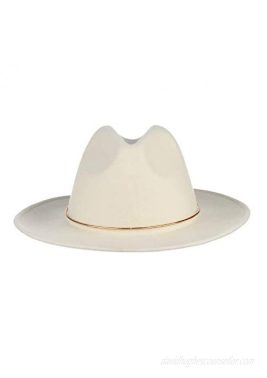GEMVIE Womens 100% Wool Fedora Hat Vintage Wide Flat Brim Trilby Panama Wool Felt Hat with Alloy Band