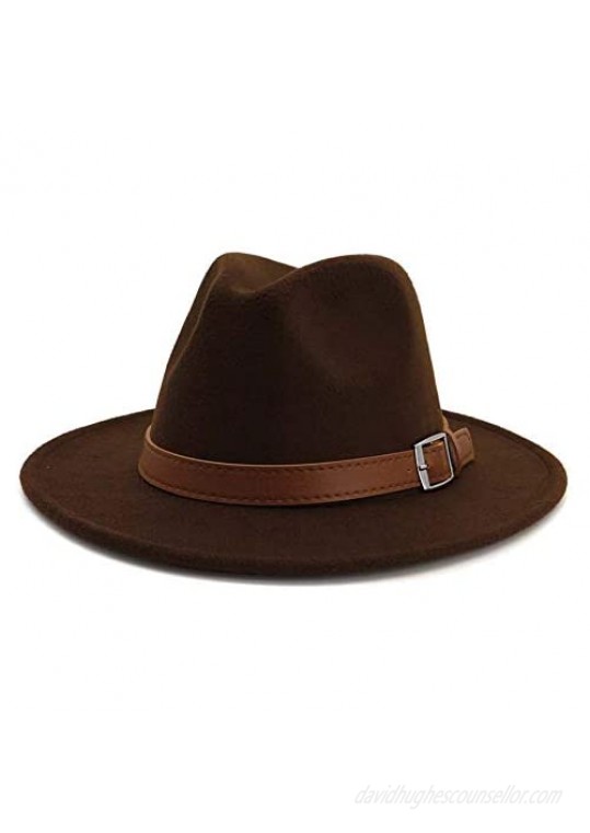 Gossifan Classic Men & Women Wide Brim Fedora Panama Hat with Belt Buckle