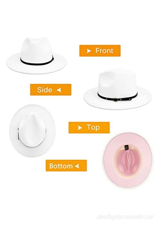 Gossifan Fedora Hats for Women Wide Brim Two Tone Felt Panama Hat with Belt Buckle