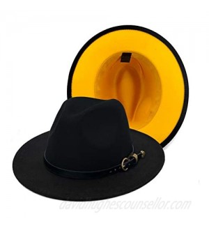 Gossifan Lady Cute Wide Brim Black Panama Hat Two Tone Fedoras