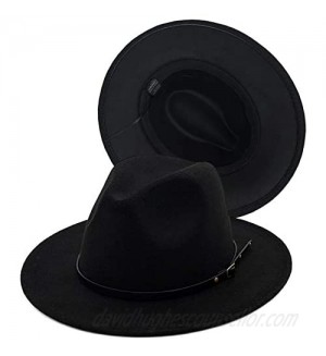 Guoo Women Fedora Hat Wide Brim Felt hat with Belt Buckle Panama Hat Vintage Jazz Hat