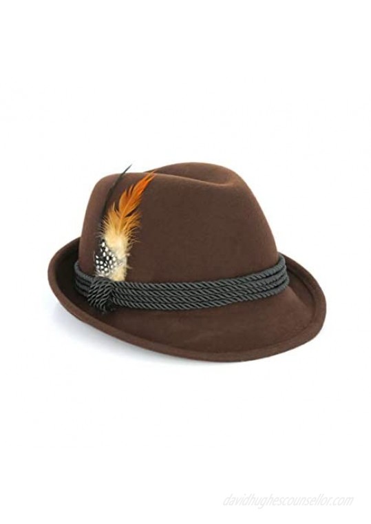 Holiday Oktoberfest Wool Bavarian Alpine Hat - Brown Color - Size Extra Large (XL)