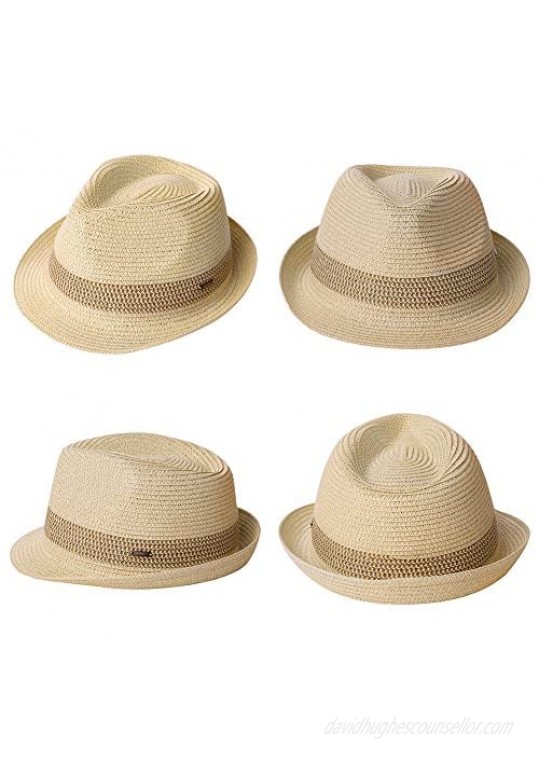 Infants Toddlers Staw Fedora Summer Sun hat UPF Kid Beach Outdoor Panama Trilby