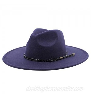 JuA Wide Brim Fedora Hats for Women XL Floppy Panama Hat Rancher Felt Hat (#8-Navy)