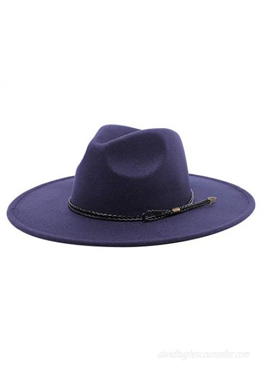 JuA Wide Brim Fedora Hats for Women XL Floppy Panama Hat Rancher Felt Hat (#8-Navy)