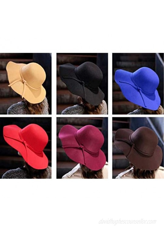 liboyixi Women's Fashion Wide-Brimmed Fedora hat Ladies Bowknot Wool Felt hat