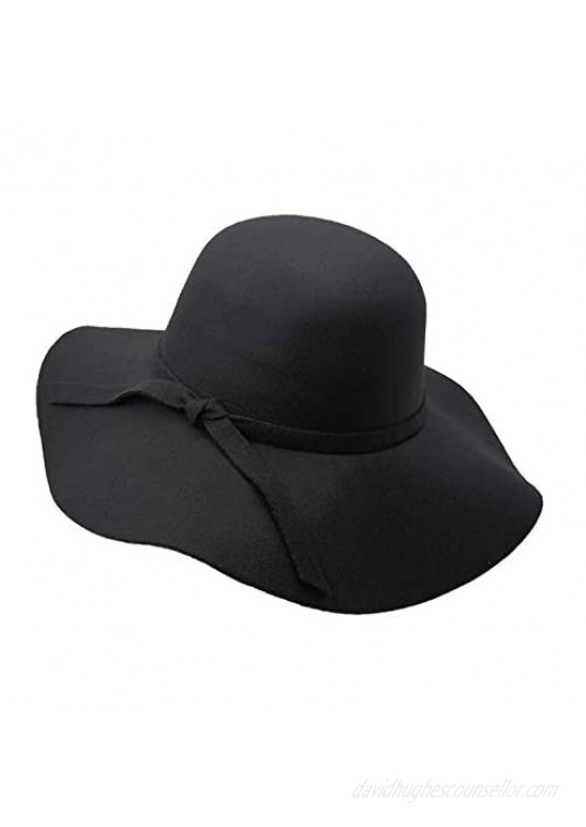 liboyixi Women's Fashion Wide-Brimmed Fedora hat  Ladies Bowknot Wool Felt hat