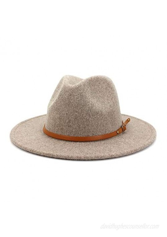 Lisianthus Women Belt Buckle Wool Wide Brim Fedora Hat