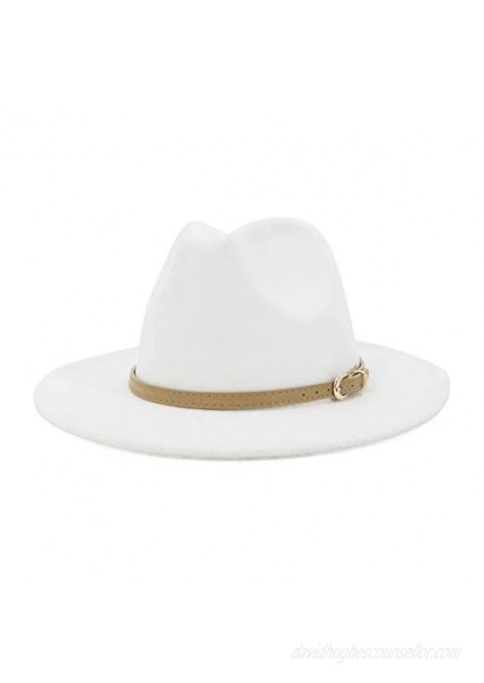 Lisianthus Women Classic Felt Fedora Wide Brim Hat with Belt Buckle