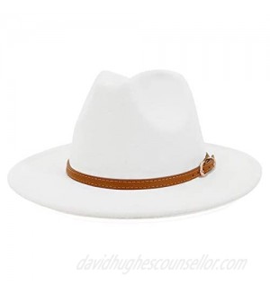 Lisianthus Women White Fedora Wide Brim Panama Hats with Color Belt Buckle