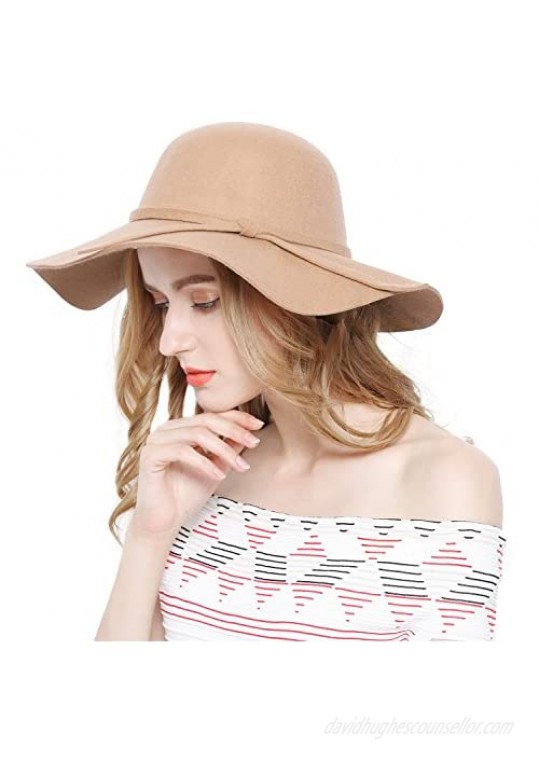 Lovful Women 100% Wool Wide Brim Cloche Fedora Floppy hat Cap