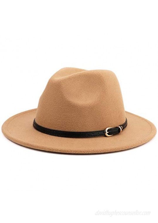 Melesh Wide Brim Unisex Classic Belt Buckle Fedora Hat