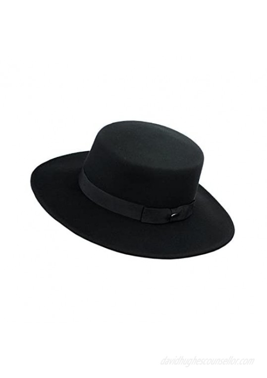 NYFASHION101 Wool Wide Brim Porkpie Fedora Hat w/Simple Band Accent