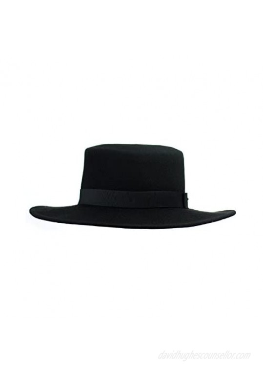 NYFASHION101 Wool Wide Brim Porkpie Fedora Hat w/Simple Band Accent