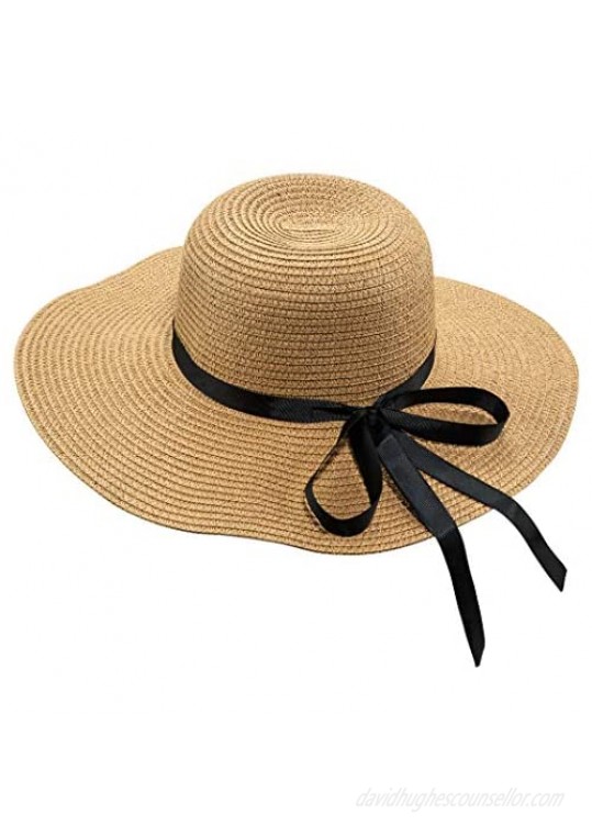 PEAK 2 PEAK Women and Men Wide Brim Straw Panama Summer Beach Sun Hat - Adjustable  Foldable  Fedora  UPF50+