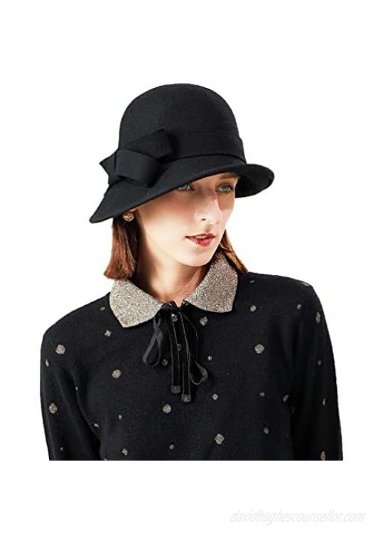 Taylormia Womens 1920s Vintage 100% Wool Felt Cloche Bowler Felt Buckle Winter Hat