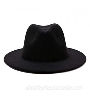 TUPWEL Women's Black Elegant Wide Brim Fedora Flat Panama Hat Cap