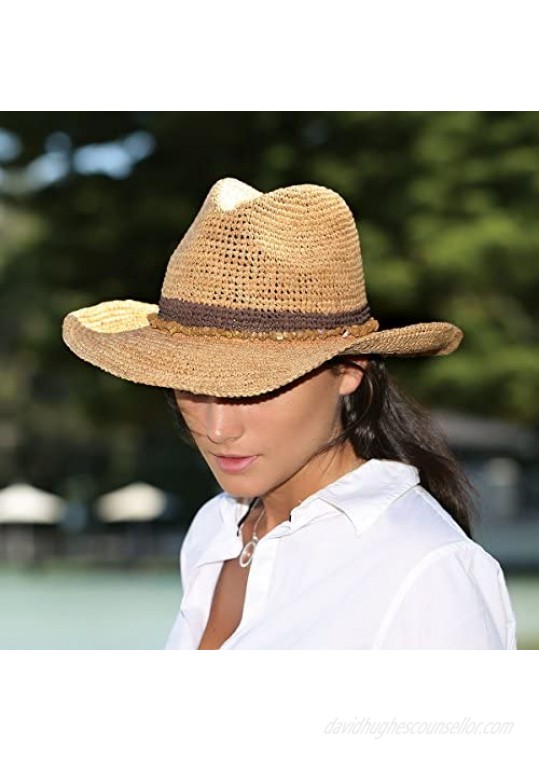 Wallaroo Hat Company Women’s Tahiti Cowboy Sun Hat – Raffia Modern Cowboy Designed in Australia.