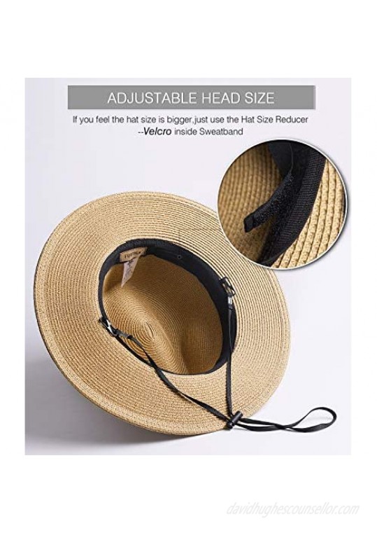 Womens Mens Wide Brim Straw Panama Hat Fedora Summer Beach Sun Hat UPF Straw Hat for Women